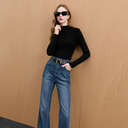 Sancai brushed bootcut trousers 2025 winter new style bell-bottom jeans trousers slim fit M haze blue pre-sale shipped within 25 days of payment L 165/72A
