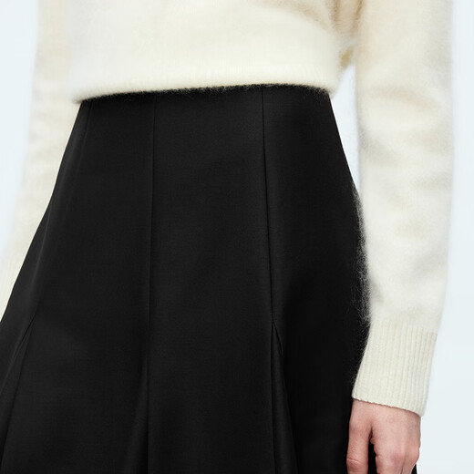 Langzi Wool A-line Black Hepburn Style Skirt Temperament Versatile Commuting Style Midi Long Skirt 2025 New Black M