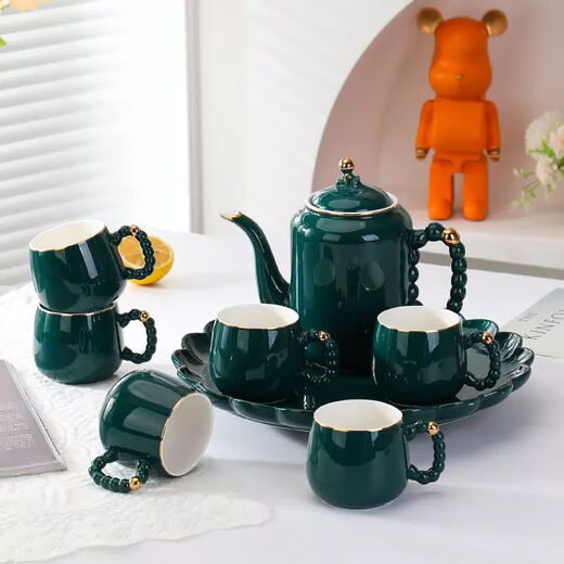 Yongxia Light Luxury Housewarming Ceramic Water Set Tea Cup Household Tea Set Nordic Living Room Teapot Cup Water Cup Complete Set Pearl White 6 Cups