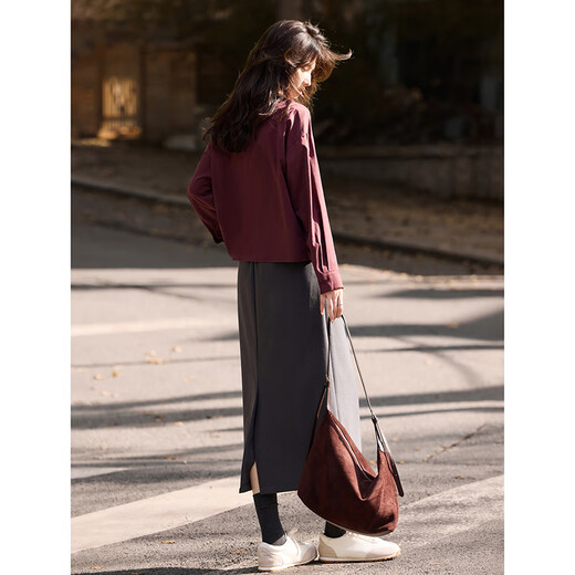 Awakening Paradise Fake Two-piece Shirt and Skirt Set Autumn and Winter Intelligent and Exquisite Retro Shirt A-Line Skirt Two-piece Set Gray S