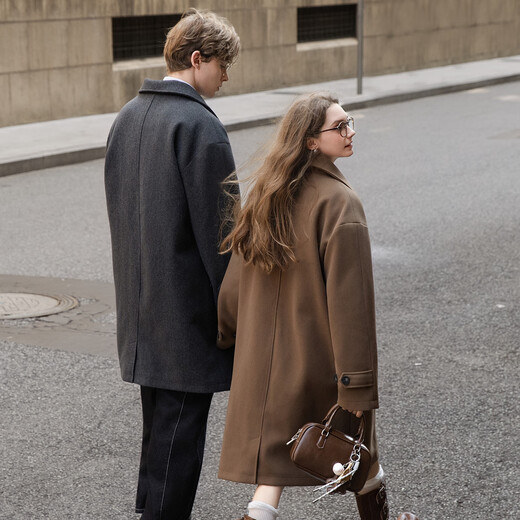 TonLion 2025 winter couple's same size lapel mid-length woolen coat