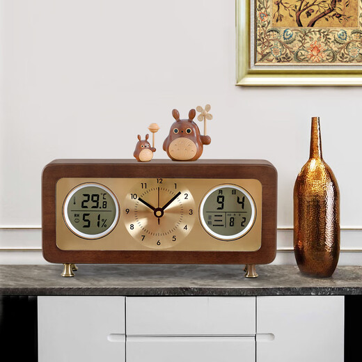 Compas solid wood desktop clock living room temperature and humidity silent perpetual calendar clock 508 (28.5*14cm)