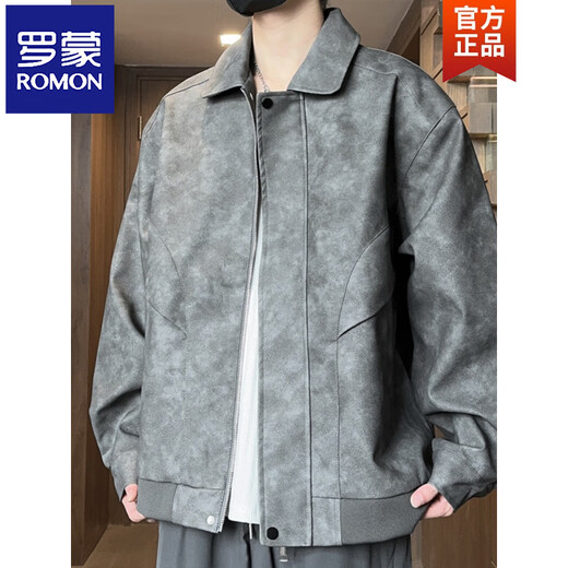 ROMON American retro loose leather jacket for men 2026 spring and autumn PU leather jacket for men and women leather jacket for men matte black (cotton version) M