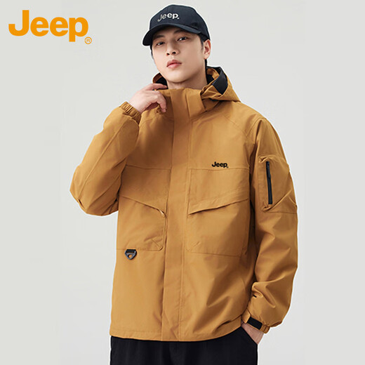 Jeep (JEEP) Jacket Men's Autumn and Winter Three-in-One Jacket Workwear Polar Fleece Warm Men's Jacket Amber Gold XL
