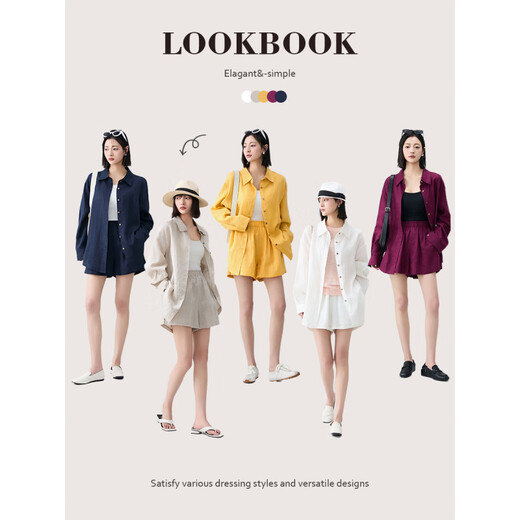 KSOEURK sister 100 linen light oxygen suit lapel single-breasted shirt + elastic waist shorts suit white-shirt S