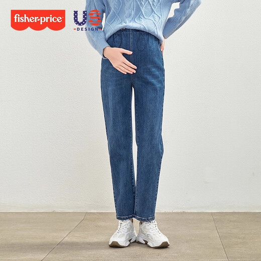 Fisher-Price maternity jeans 2025 spring and autumn new outer wear large size unsupported belly casual straight pants dark blue M