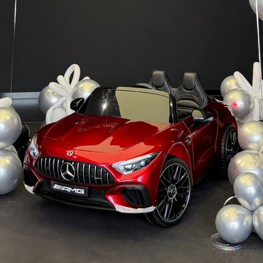 Mercedes-Benz AMG SL63 children's electric car, four-wheeled, remote-controlled car, four-wheel drive, large toy car, children's sports car, painted blue (same car as 4S store), four-wheel drive/leather seat/explosion-proof soft wheels + 3-hour lithium battery