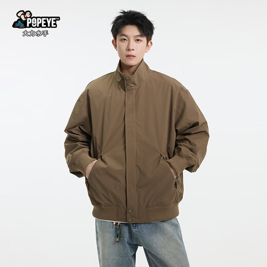 Popeye American Flying Harrington Jacket Men's Autumn and Winter Baseball Couple Cleanfit Jacket DJ15 Brown XL