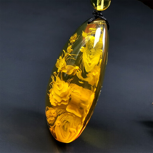 Amber school, one thing, one picture, one certificate, blue amber pendant, phoenix carving, ladies' hanging chain, natural amber sweater chain, pendant 13.27g 46*35*15mm