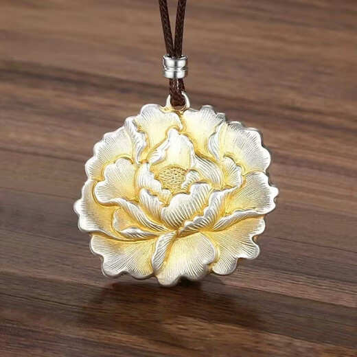 Laohuangxiang solid silver 999 peony flower solid pendant necklace for women, rich, light and luxurious, versatile sterling silver necklace gift