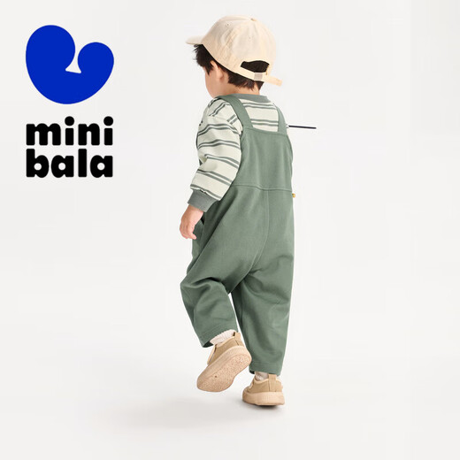 迷你巴拉巴拉男童女童长袖套装春宝宝儿童T恤背带裤【吸湿速干】 绿色调 110