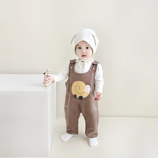 Ying's spring and autumn children's overalls baby fashionable cotton jumpsuits for boys and girls cartoon outing clothes baby rompers trousers light yellow_cartoon overalls 66cm