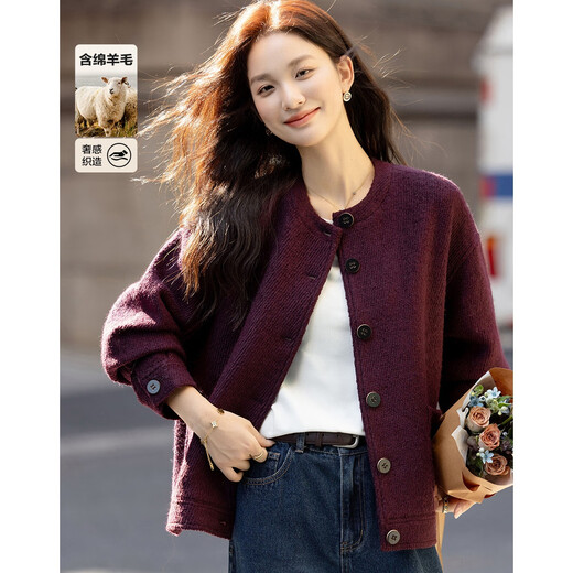 Demana Texture Code Winter Warm Sheep Wool Blended Round Neck Box-Type Large Pockets Thick Loose Women's Jacket