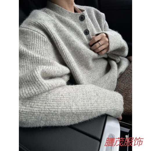 Playboy (PLAYBOY) Gray Henley Collar Sweater Men's Winter American Lazy Feeling Sweater Trendy Brand Retro POLO Sweater Light Gray Upgraded M