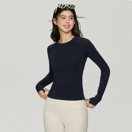 Dcw Pilates yoga wear long-sleeved women's tight-fitting slim inner sports t-shirt outdoor running training fitness top navy blue S