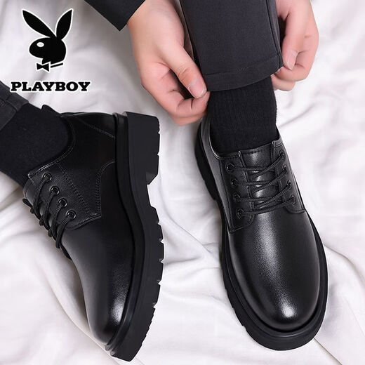 Playboy (PLAYBOY) men's shoes big-toe British leather shoes men's autumn and winter new versatile non-slip genuine leather business casual cotton shoes black four seasons 40