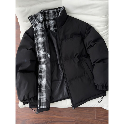 Cantu black plaid splicing down cotton jacket for men in autumn and winter American cleanfit cotton coat warm stand-up collar jacket black XL recommended 130Jin Jin equals 0.5kg to 150Jin Jin equals 0.5kg