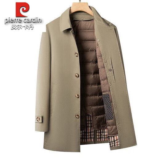 Pierre Cardin 100% cotton windbreaker men's autumn and winter 2025 new casual warm down liner removable mid-length coat for men blue M 170