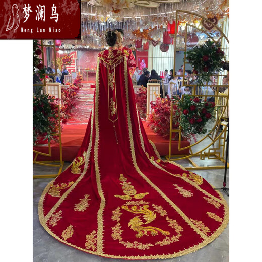 
Menglan Bird Phoenix Crown and Red Chest Wedding Dress Full Wedding Clothes Bride 2025 Chinese Wedding Dress Palace Style Hanfu Clothes Xiuhe Large Tail Feather Drag 3 meters All Size