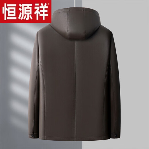 Hengyuanxiang men's mid-length mink coat imported mink liner hooded sheepskin leather coat windproof fur coat black 4XL