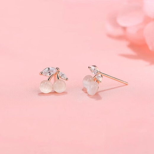Lugeli cherry cat eye earrings for women sterling silver simple small earrings 2025 new trendy 925 silver sweet and cute earrings cherry cat eye earrings