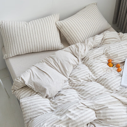 He Jiagong Tianzhu cotton quilt cover single piece pure cotton 1.5x2mx2.3 single 200x230cm220x240 quilt cover 180x200 light coffee medium strip baby quilt cover single piece 120cm*150cm