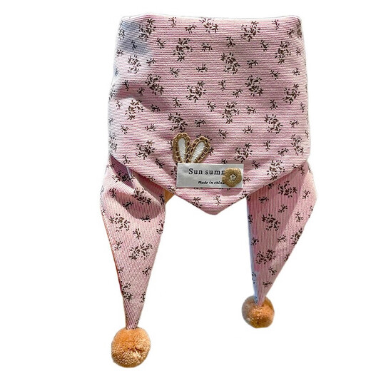 Children's floral scarf, windproof and warm scarf, baby cold-proof neck scarf, autumn and winter style, cute polka dot triangle scarf for girls, 2# pink floral rabbit triangle scarf, no Specifications