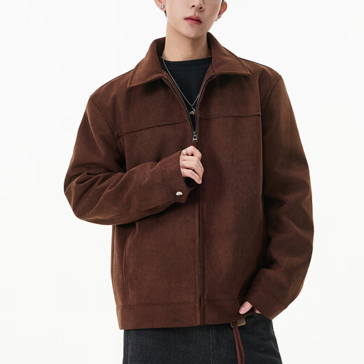 IZEXX American imitation suede jacket frosted high-end men's top outdoor retro autumn and winter jacket HJ58 coffee color L