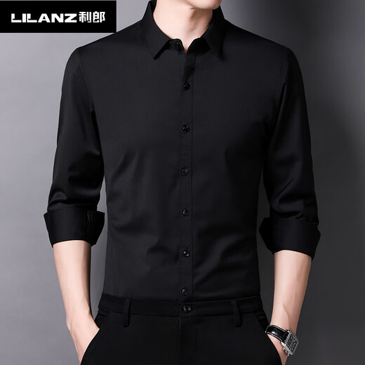 Lilan 2025 Осенние и зимние мужские рубашки без глажки, повседневные рубашки из чистого хлопка, черные деловые топы с внутренней подкладкой, мужские рубашки Lilan 1715 Black Plus Velvet Plus Velvet XL 175