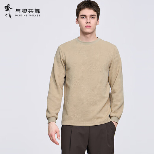 Bailing with the Wolf [Smile Jacquard] Camiseta de manga larga de cuello redondo para hombres 2025 Autumn New Fashionable Inner informal Top 6002 Caki 701 m (170)