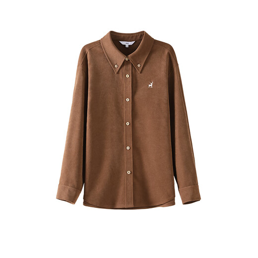 Osha Retro Cluli Style Brushed Shirt 2025 Winter New Women's Lapel Age-Reducing Embroidered Top Caramel Color XL