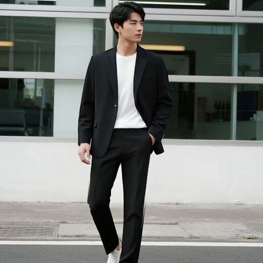 GOKU men's casual suit Korean high-end youth dress formal suit handsome style black suit + pants 2XL weight 160-180Jin Jin equals 0.5 kg