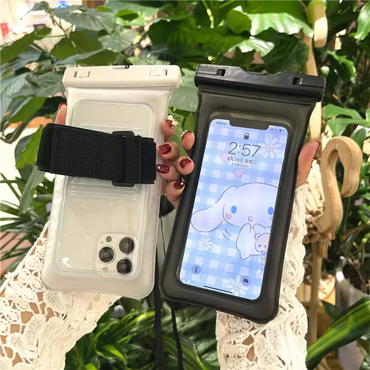 TKHE arm strap mobile phone waterproof bag transparent diving cover with touch screen universal swimming bag sealed air bag anti-sinking rider arm strap waterproof bag black