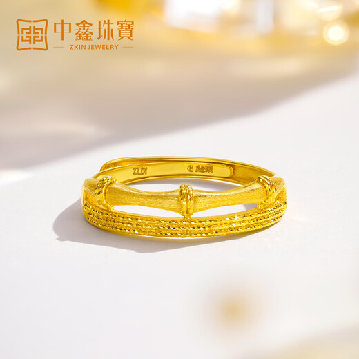 Zhongxin Jewelry 5G Craft Bamboo Gold Ring Women's Gift Pure Gold 999 Double Ring Ring Jewelry 2.87g