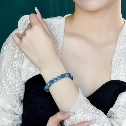 Natural niche gemstone kyanite bracelet old mineral cat's eye kyanite blue beads loose beads beaded bracelet 8mm