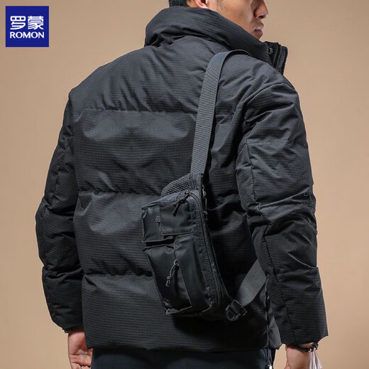 ROMON winter new fashion brand high-end thickened warm cotton jacket men's casual versatile stand-up collar windproof short cotton jacket black 3XL
