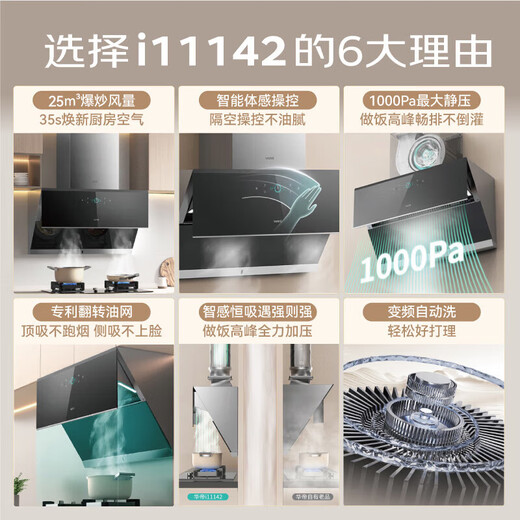 华帝（VATTI）【趋势好物|顶侧双吸】i11142抽油烟机燃气灶具套装家用大吸力挥手变频烟感巡航一键自动洗 烟灶套装|11142油烟机+5.2KW猛火灶73B