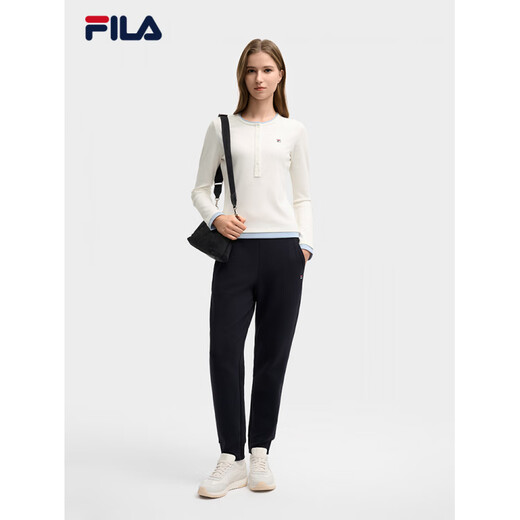 FILA long-sleeved T-shirt for women 2025 winter new color matching fake two-piece casual slim bottoming Henry shirt Legend Blue-NV Unisex S 160/80A