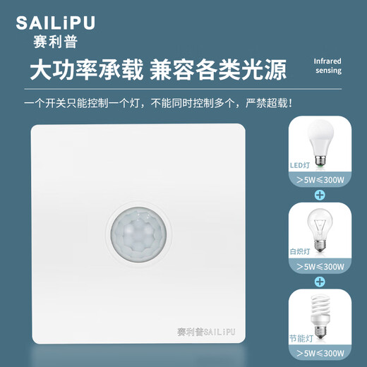 SAILiPU 86 type concealed sound and light control plus human body induction switch 220V infrared sound control two-in-one delay induction panel high power with adjustment second line 300W