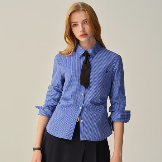 ELAND Small Waist Yilian Shirt Women's Short Cotton Lapel Commuting Top 2025 Autumn New Style Blue (50) Blue M /165