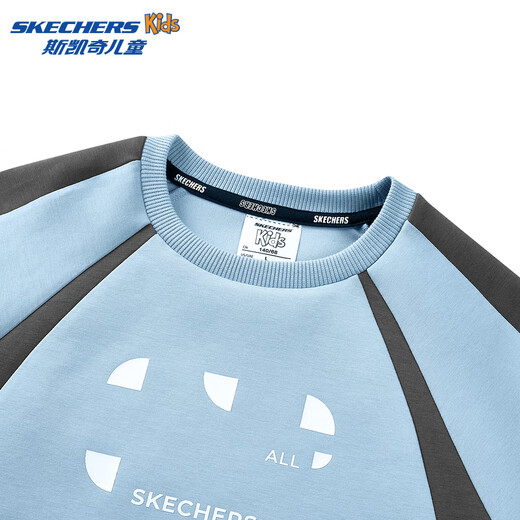 Skechers boys' knitted pullover sweatshirt autumn and winter plus velvet to keep warm and fashionable versatile long-sleeved top P424B005 light antique blue /04B2 160