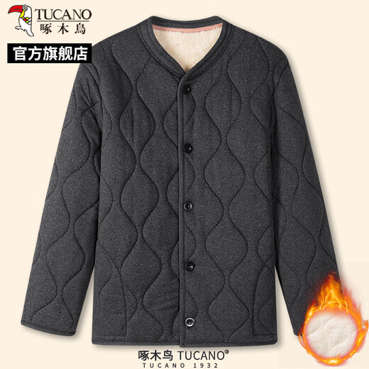 Woodpecker winter men's new alpaca fleece cotton jacket for middle-aged and elderly warm jacket dad's inner small cotton jacket C black XL suitable for 120-140Jin Jin equals 0.5 kg