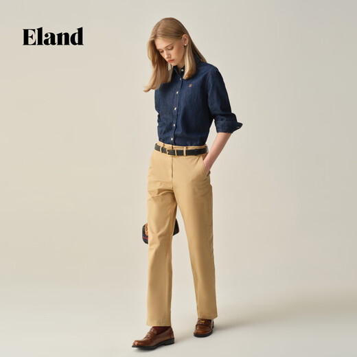 ELAND Shirt Women's Old Money Style Right Shoulder Small Lapel Denim Shirt Top 2025 Autumn Dark Denim Color 160