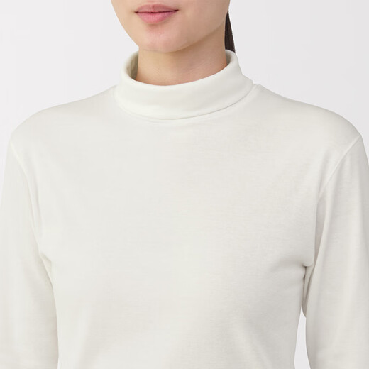 MUJI Women's Thick Cotton High Collar Long Sleeve T-Shirt Tops Bottoming Shirt Women's Style Fall 25 FCD15C5A Off-White M (160/84A)