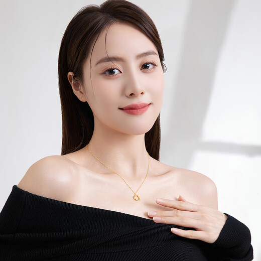 Saturday Fortune Yellow 18K Gold Necklace Women's Möbius Ring Necklace Birthday Gift C0612665 40+5cm