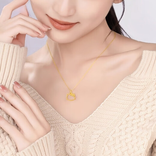 Xingu gold 999 hollow pendant cute Hello Kitty necklace Valentine's Day imitation gold color gift kt cat pendant for girlfriend 0.98g