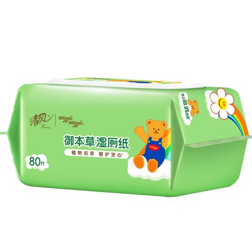 Qingfeng wiggle jointly branded Royal Materia Medica wet toilet paper 80 pieces * 5 packs of 400 pieces, medical certification, with roll paper