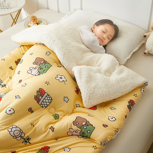 Children's Quilt Autumn and Winter Thick Blanket Baby Kindergarten Nap Quilt Newborn Baby Blanket Cover Animal Paradise Lamb Velvet Blanket Quilt 120cm*150cm Three-layer Quilt
