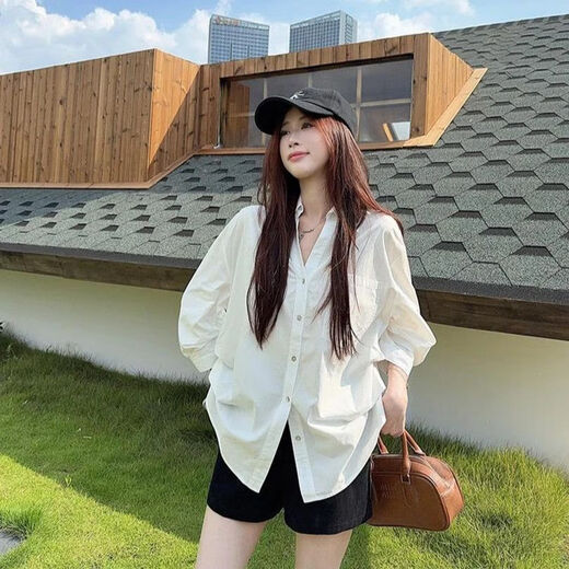 Jingdomeng white retro high-end temperament long-sleeved shirt women's 2025 autumn waist slimming casual versatile niche shirt white M (95-105Jin Jin equals 0.5 kg)