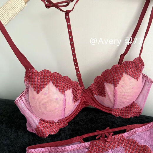 French pure lust underwear, romantic love embroidery, detachable halter neck, thin big breasts, soft steel ring push-up bra set, red set 85B